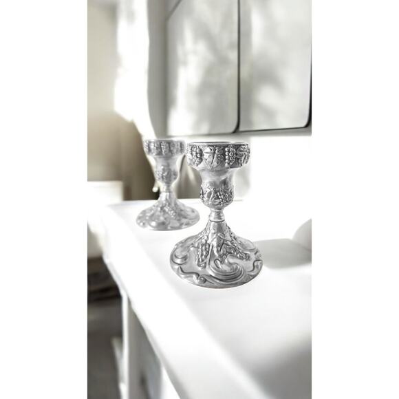 Vtg 2 Godinger Baroque Silver Plated Ornate Grapevine Candlesticks 5 Inch - Picture 8 of 13